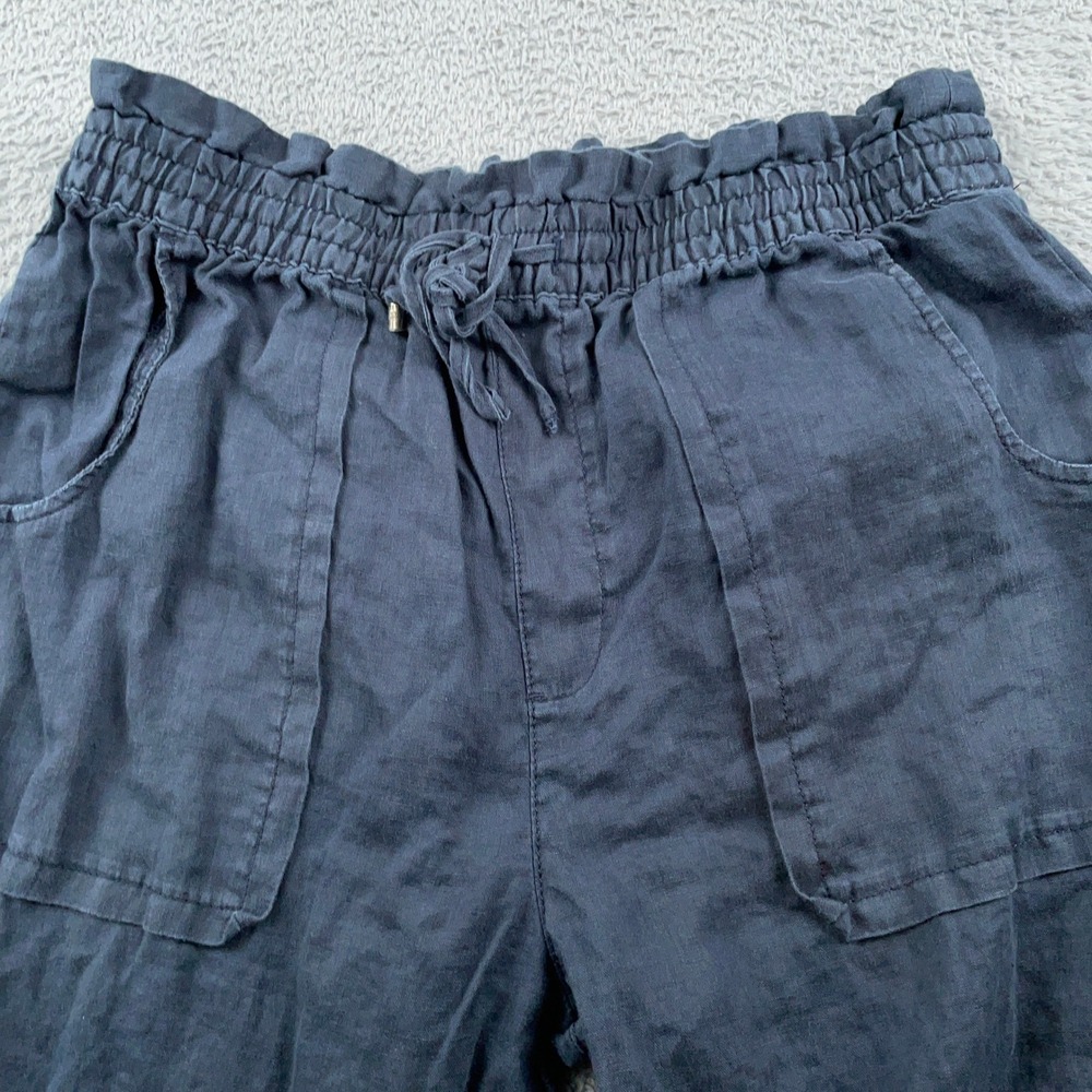 Lauren Ralph Lauren Pants Womens 12 Navy Blue 100% Linen Paperbag Waist Casual